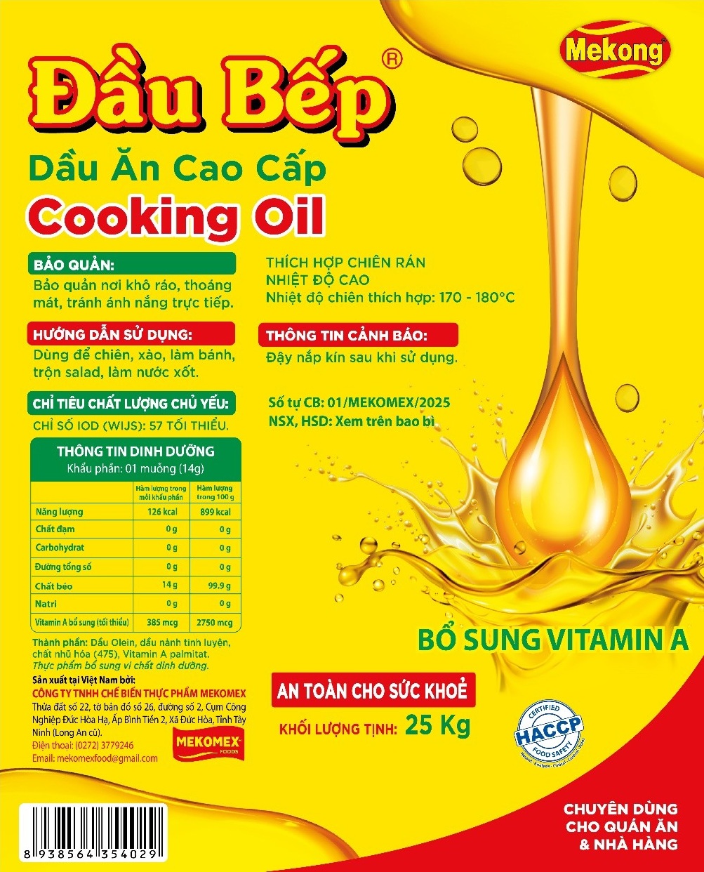 Dầu Ăn Cao Cấp Đầu Bếp (Cooking Oil) Giọt Vàng Của Các Đầu Bếp 25 Kg